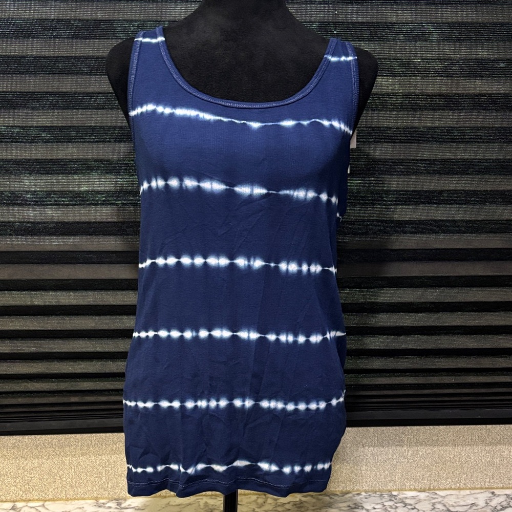 SONOMA‎ Women’s Blue Cotton Tie Dye Stripe The Everyday Rib Tank SZ Medium NWT